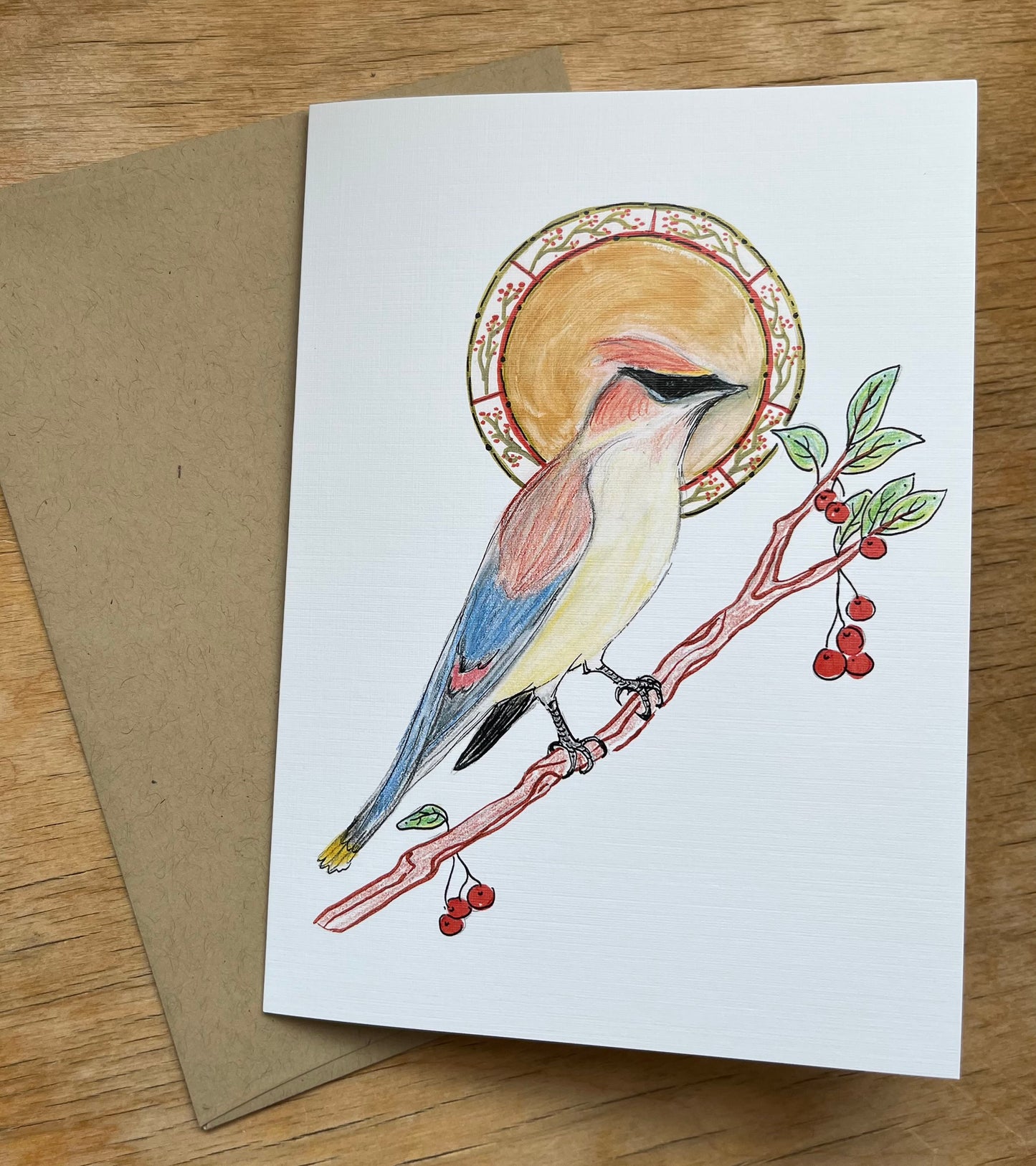 Cedar Waxwing 5x7 greeting card