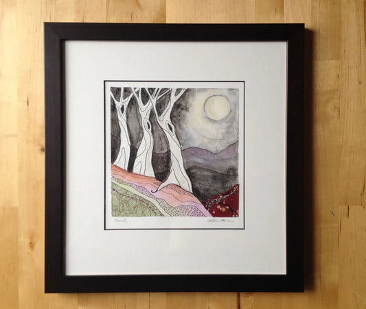 Howl - Original painting with archival mat and frame - ready to hang