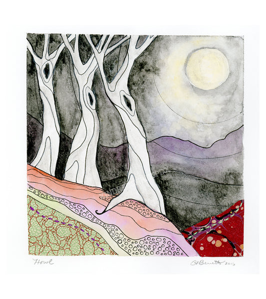 Howl - Original painting with archival mat and frame - ready to hang